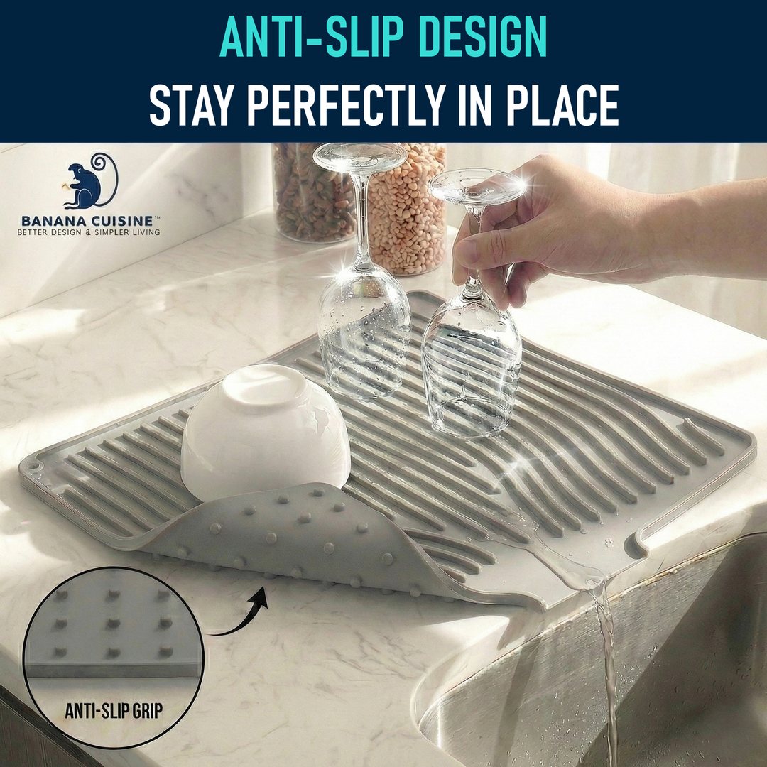 Anti-slip grip holds dishes and glasses in place